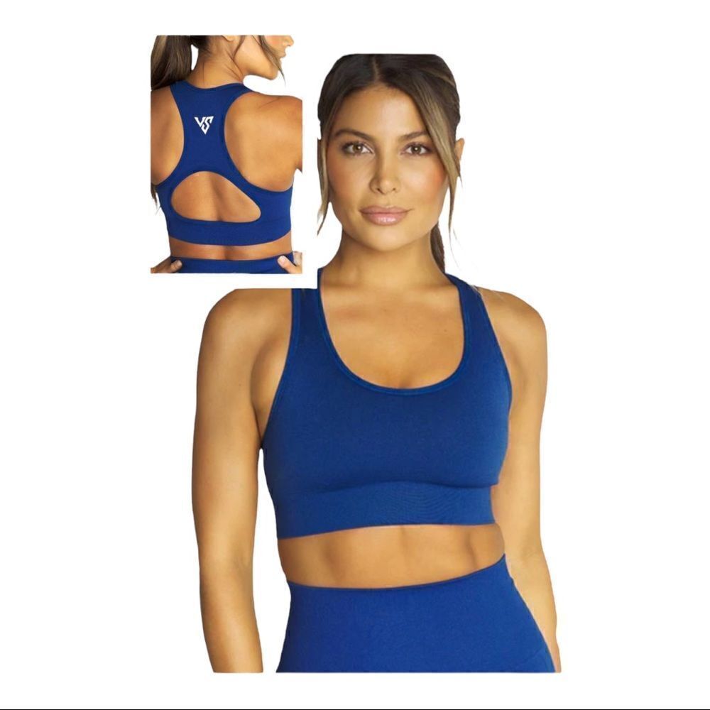 V Shred Blue Racerback Seamless Flex Sports Bra Size Small